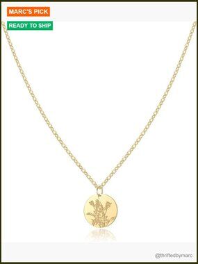 Birth Flower Necklace, 14K Gold Plated Floral Pendant, Dainty Birthday Jewelry